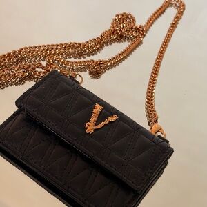 Versace Black Quilted Crossbody with Gold Chain and Medusa V